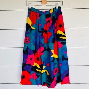 Vintage 80s High Waist Midi Skirt Pop Art Floral